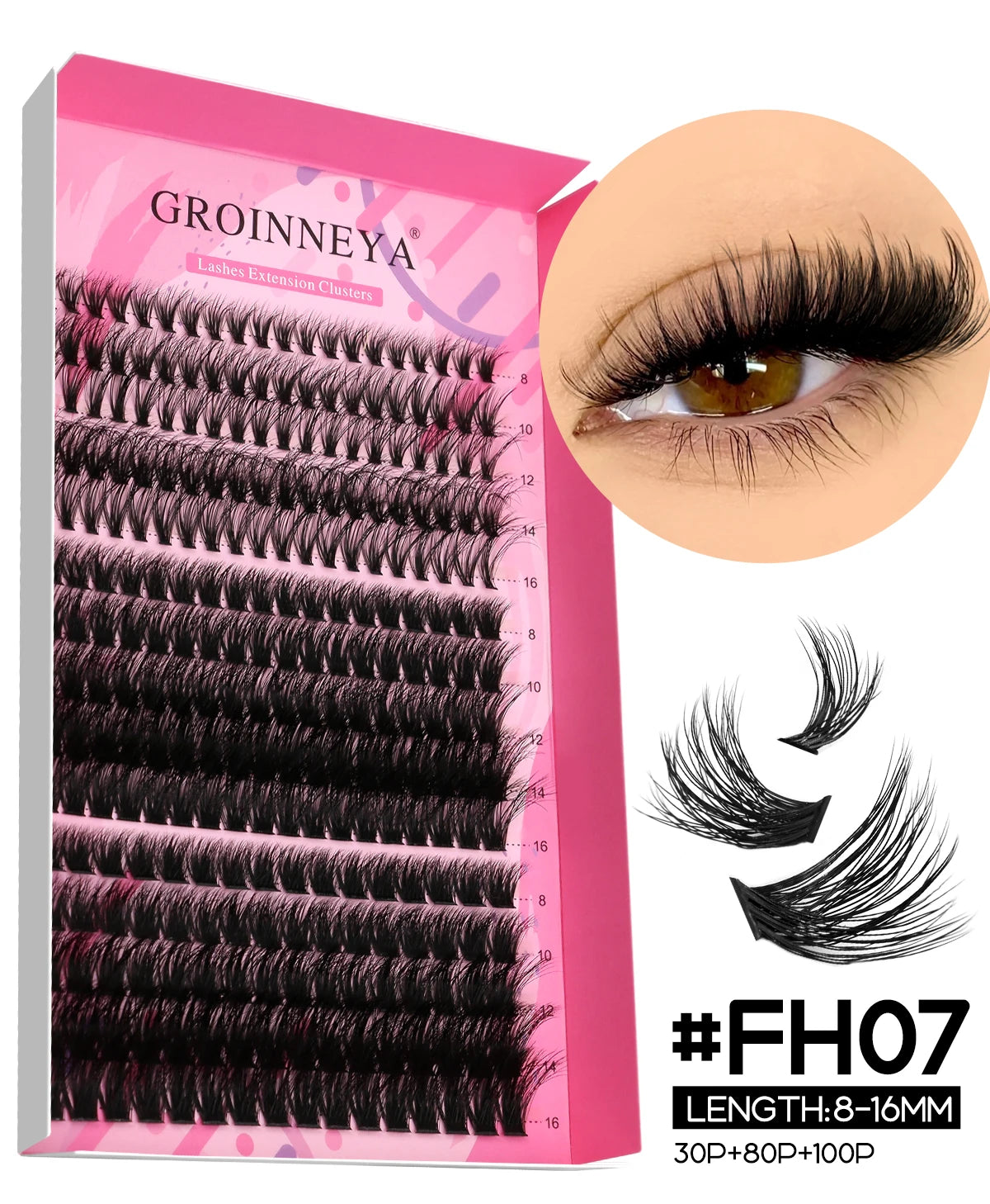 GROINNEYA DIY Lash Extension Kit – Individual Cluster Mix Lashes with Bond & Seal for At-Home Use