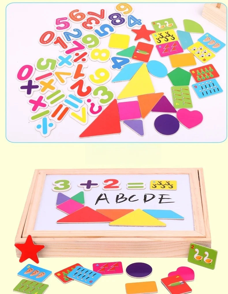 Wooden Multifunction Magnetic Drawing Board – Animal Puzzle Learning Toy for Kids