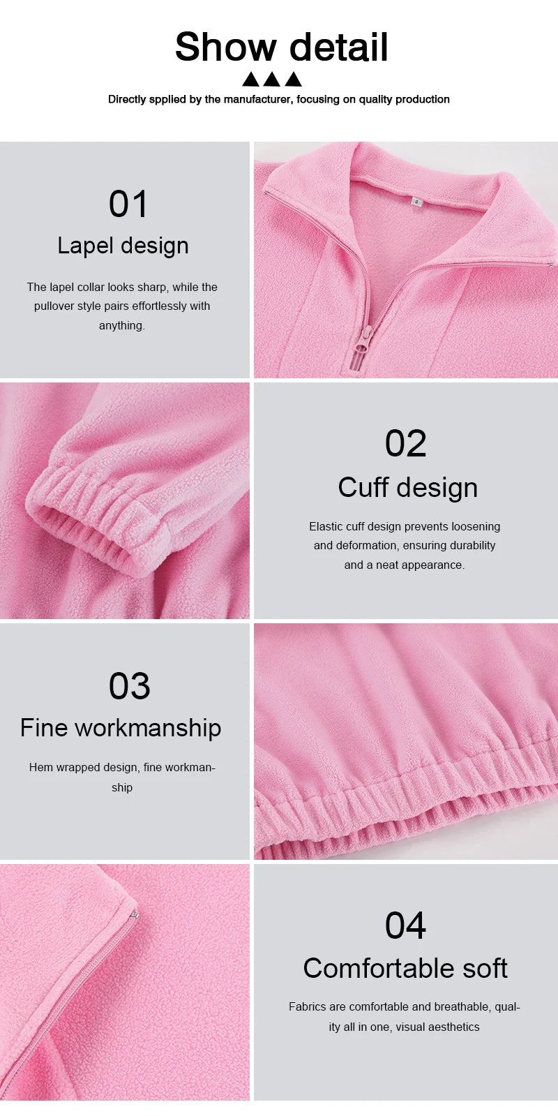 Pink Lamb Fleece Hoodie – Women’s Casual Thick Zipper Pullover Streetwear