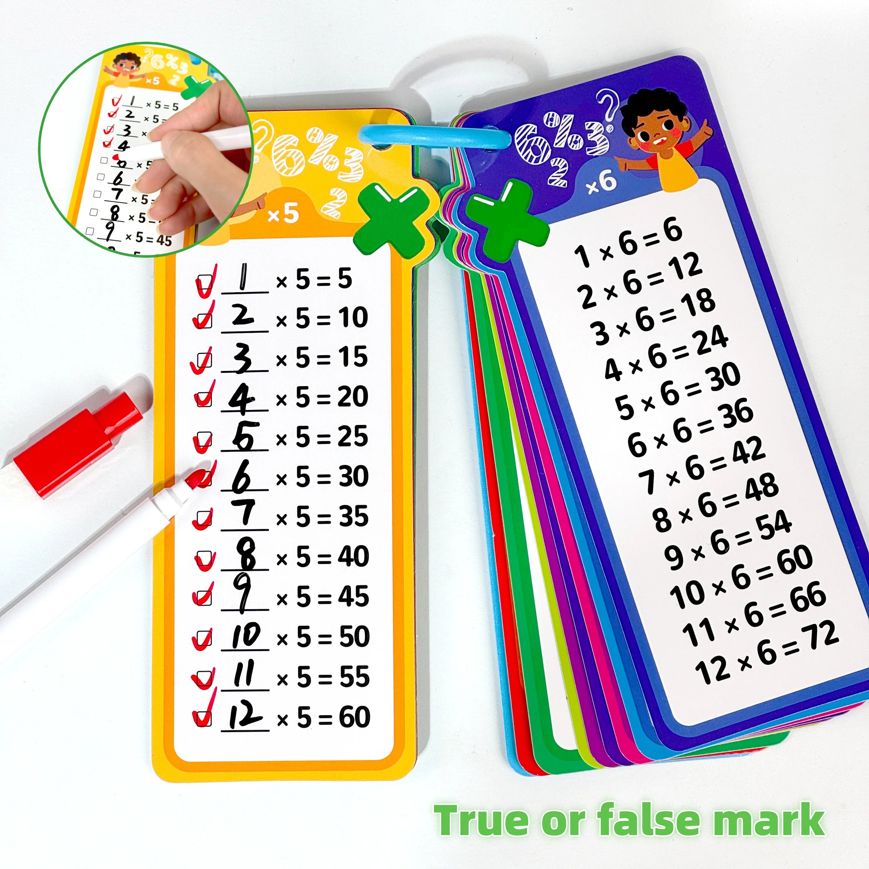 Digital Learning Math Flash Cards Set – 15 Reusable Cards with Erasable Pens for Kids Math Practice & Memory Training