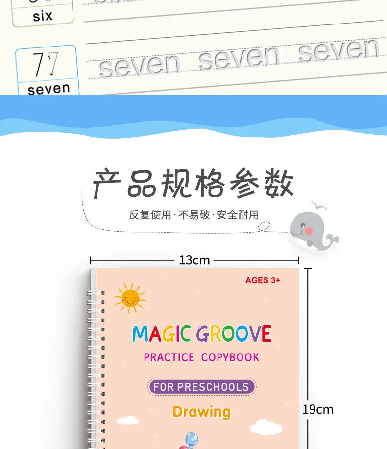 Reusable Magic Copybook Drawing Set – Montessori Writing & Pen Control Educational Toy for Kids