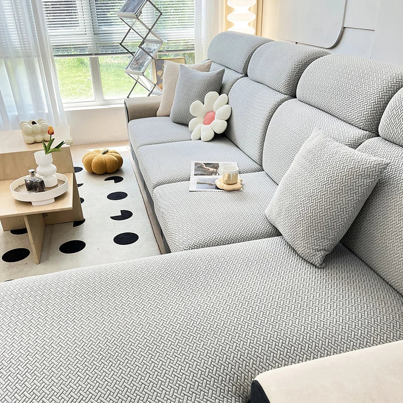 Jacquard Twill Elastic Sofa Slipcover – Stretch Furniture Protector for Home & Office Decor