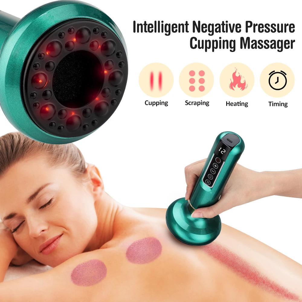 Electric Cupping Massager 6/12 Gear Vacuum Gua Sha Device – Anti-Cellulite Suction Heat Therapy Body Slimming Tool