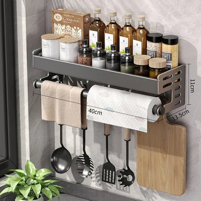 Stylish Wall-Mounted Kitchen Condiment Rack with Oil & Vinegar Storage
