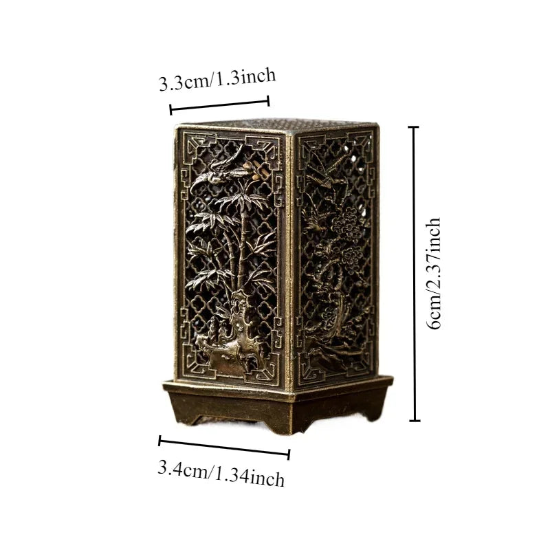 Square Xiangyun Alloy Incense Burner – Chinese Plum Vertical Aromatherapy Holder for Home Décor