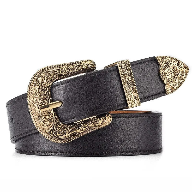 Vintage Carved PU Leather Belt – Punk Hip Hop Y2K Style Unisex