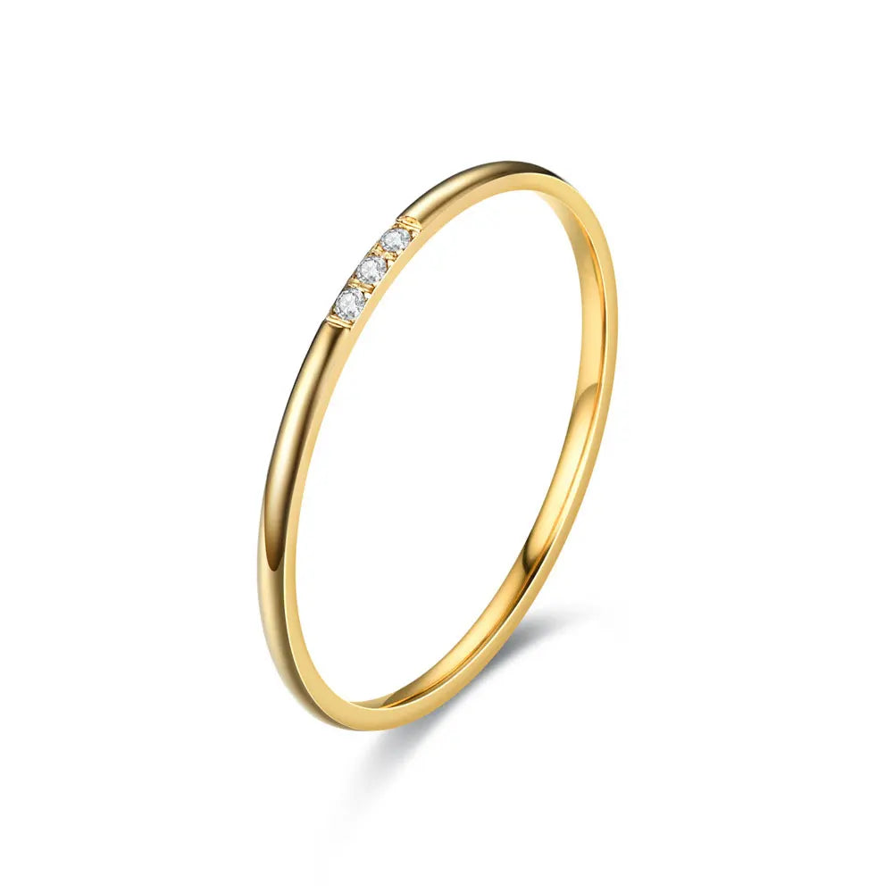 Stainless Steel Gold-Plated Tiny Zircon Stackable Rings – Thin Elegant Finger Jewelry