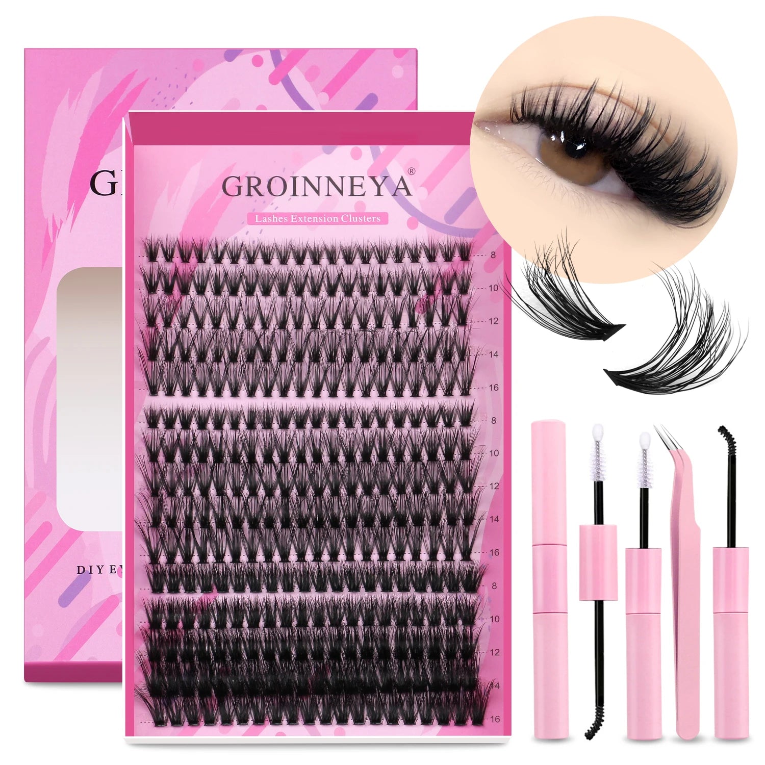 GROINNEYA DIY Lash Extension Kit – Individual Cluster Mix Lashes with Bond & Seal for At-Home Use