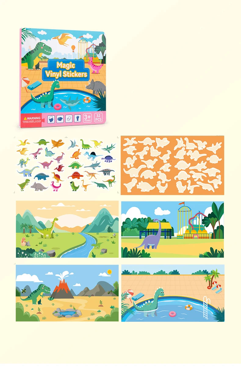 Reusable Magic Sticker Book – DIY Cartoon Animal Puzzle Learning Toy for Kids