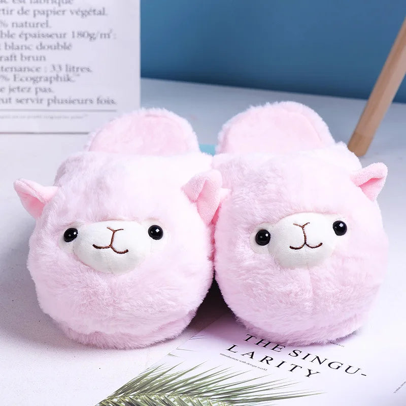 Cute Pink Pig Plush Slippers – Warm Winter Furry Indoor Shoes for Women