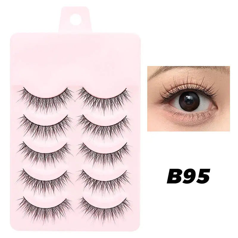 DINGSEN Anime Fake Eyelashes – 5 Pairs Natural Manga Lashes with Clear Band