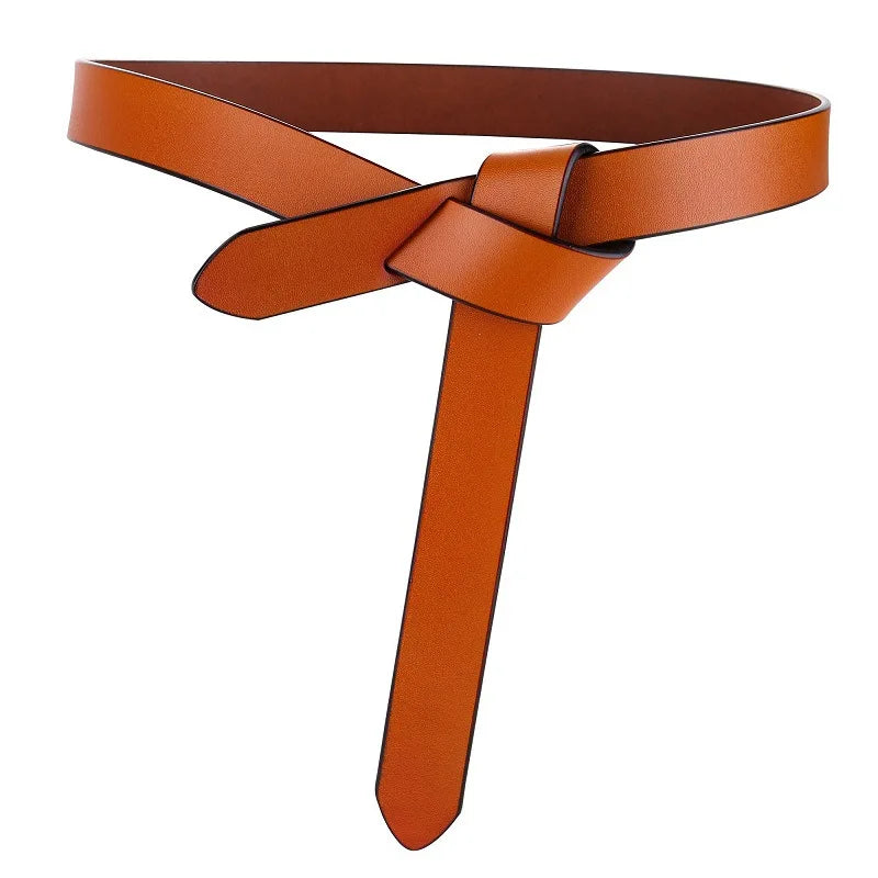 Cowhide Leather Ladies Belt – Soft Genuine Leather Knotted Strap Corset Belt, Gothic Retro Luxury Designer