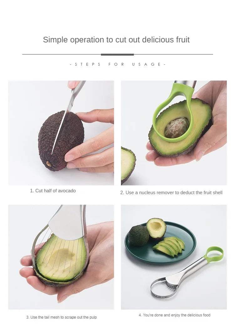 Avocado Knife Gadget 3-in-1 Stainless Steel Cutter Fruit Slicer Kitchen Tool