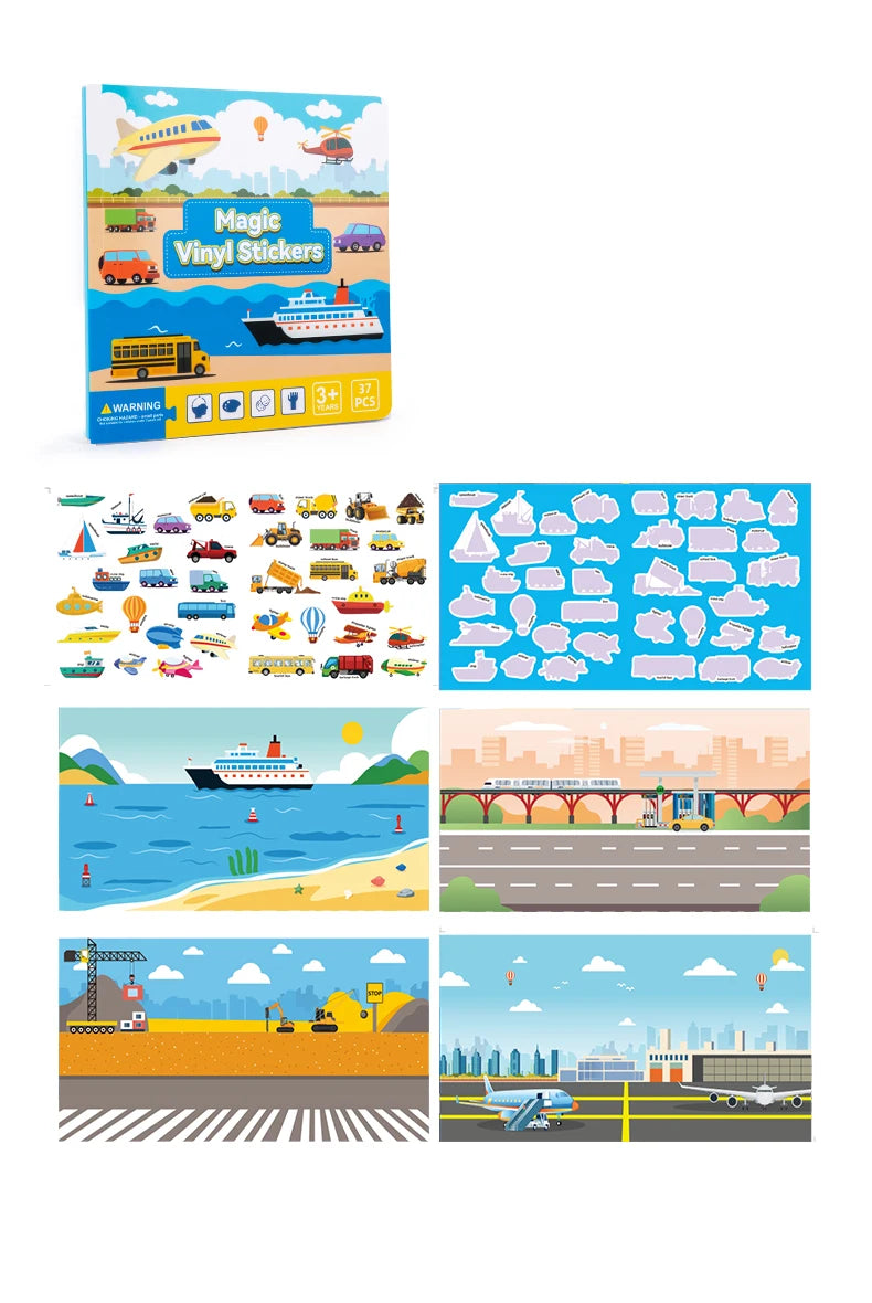 Reusable Magic Sticker Book – DIY Cartoon Animal Puzzle Learning Toy for Kids