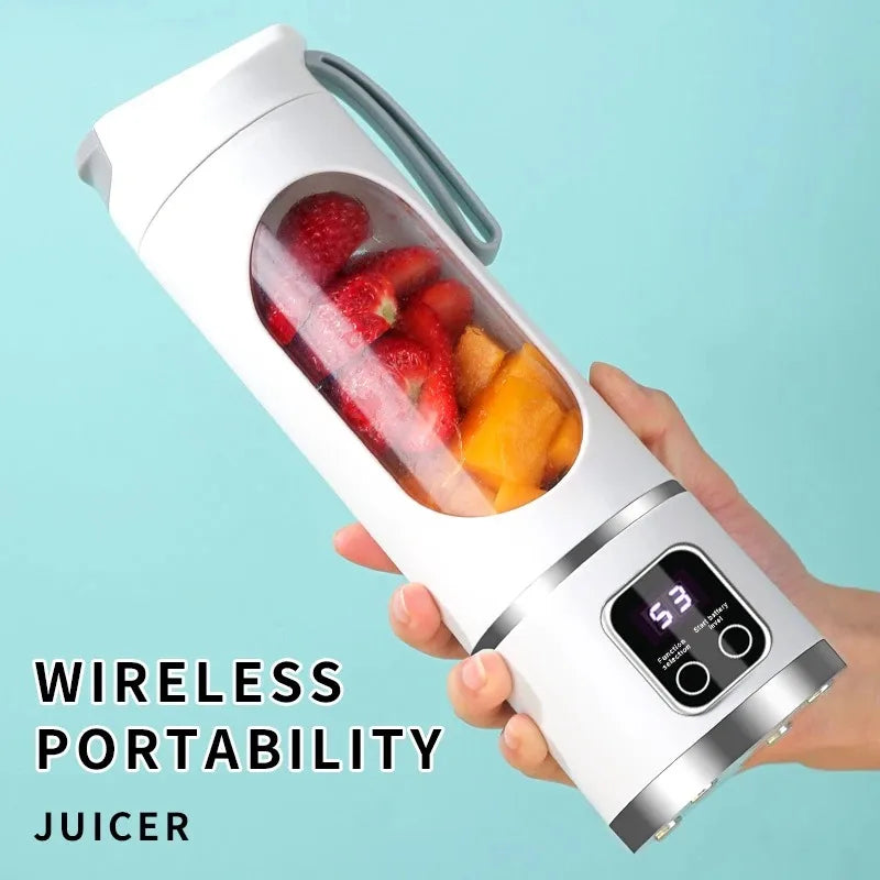 10-Blade Portable Fruit Juicer 450ml USB Rechargeable Blender