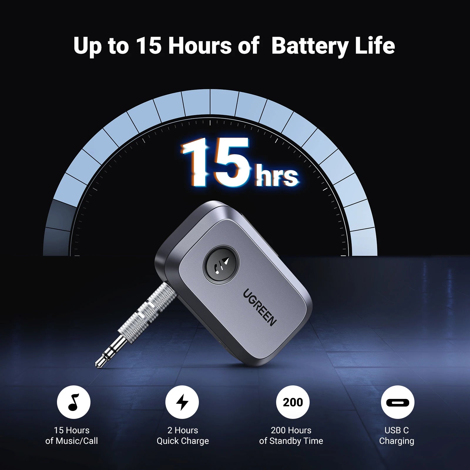 UGREEN Bluetooth Audio Receiver – Wireless 3.5mm Car Adapter, Handsfree Bluetooth 5.3