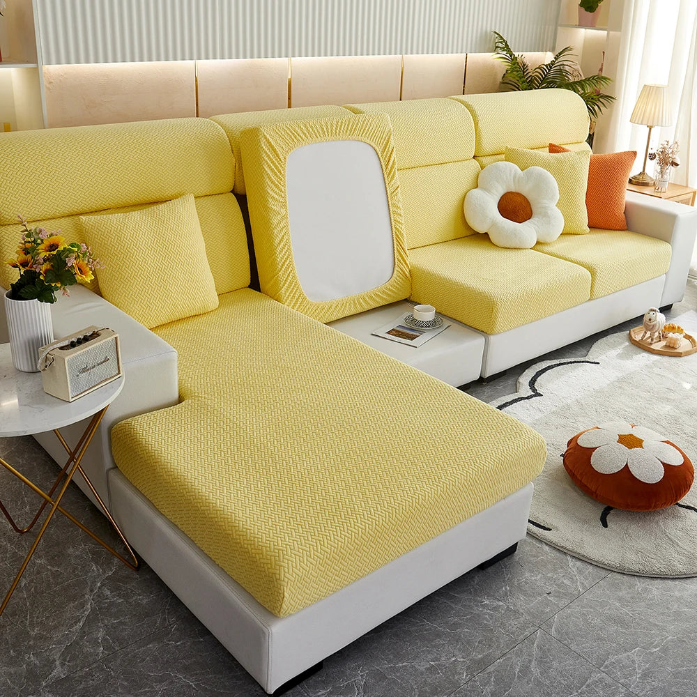 Jacquard Twill Elastic Sofa Slipcover – Stretch Furniture Protector for Home & Office Decor