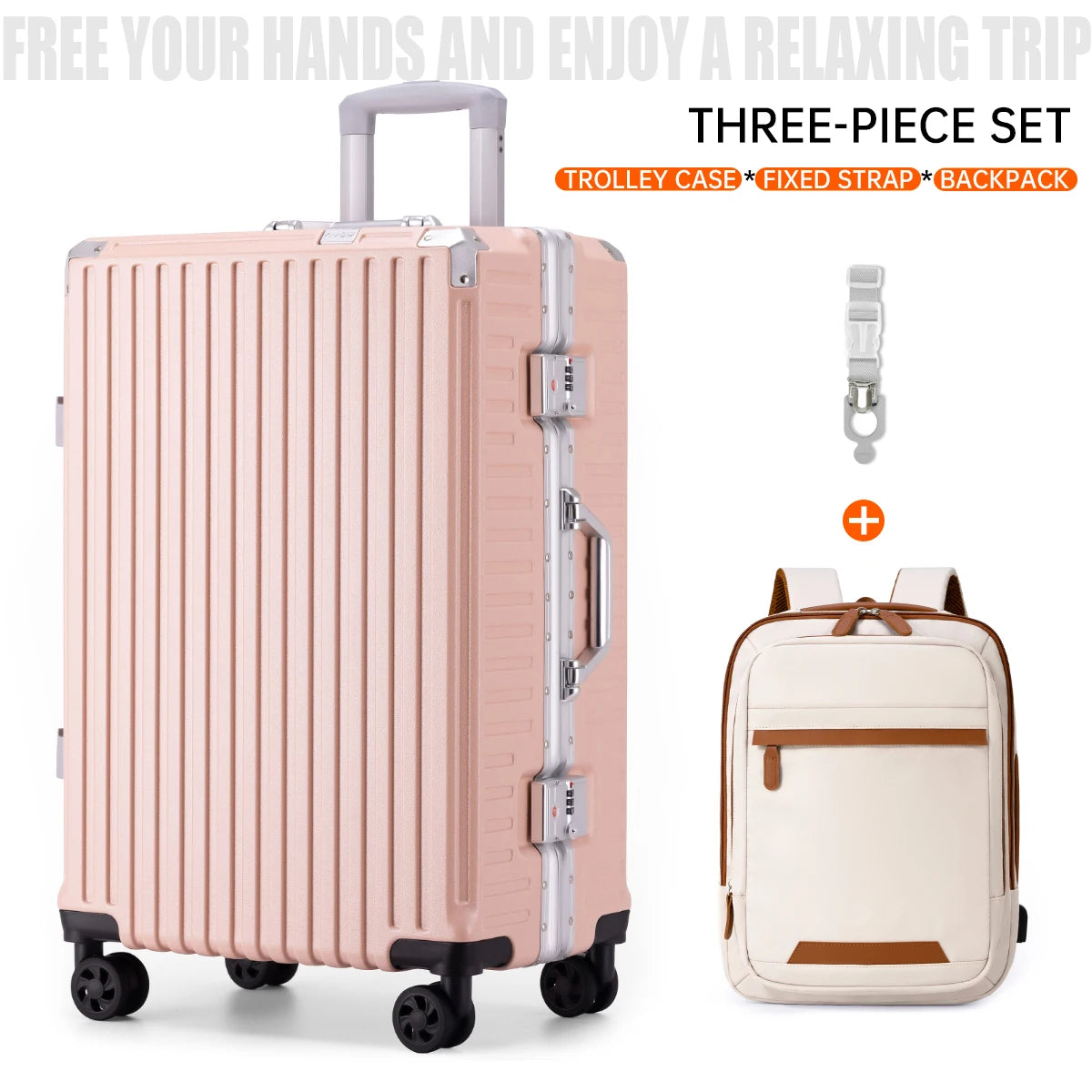 Aluminum Frame Rolling Luggage – 20/24/26/28 Inch USB Travel Suitcase with Combination Lock