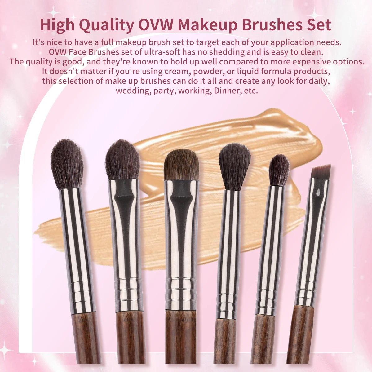 OVW 12pcs Professional Makeup Brush Set – Natural Hair Eye Shadow, Eyeliner, Eyebrow & Lip Brushes Beauty Tools