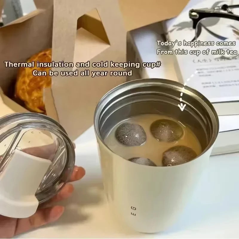 320ML Tumbler Thermos Cup Milky White Coffee Mug Car Insulated Water Bottle Travel Stainless Steel Vacuum Flasks Drinking Kettle