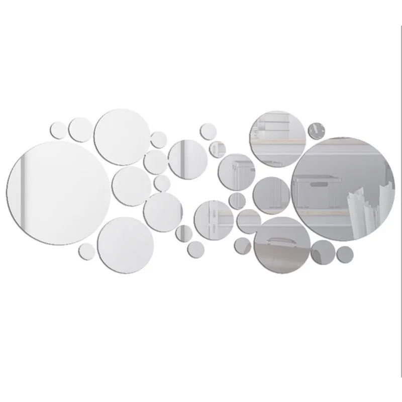 26pcs 3D Acrylic Mirror Wall Stickers – Round DIY Decorative Wall Décor for Bedroom & TV Background