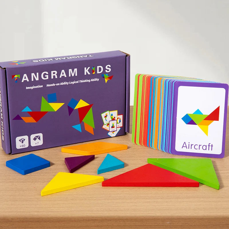3D Wooden Tangram Puzzle – Montessori Educational Geometric Toy for Kids