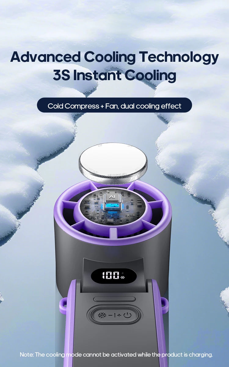KINSCOTER Portable Air Cooling Turbo Fan 3600mAh 100 Wind Speeds Adjustable Outdoor Foldable Student Handheld Fan with Lanyard