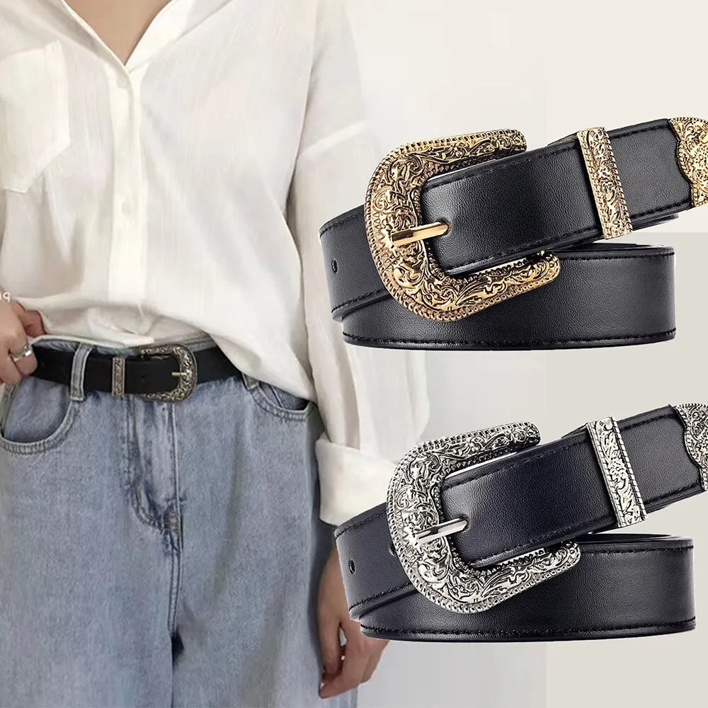 Vintage Carved PU Leather Belt – Punk Hip Hop Y2K Style Unisex