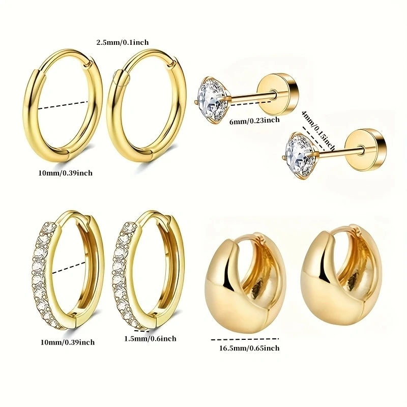 8pcs Hypoallergenic Thick Earrings Set – Stylish Cartilage Jewelry for Women