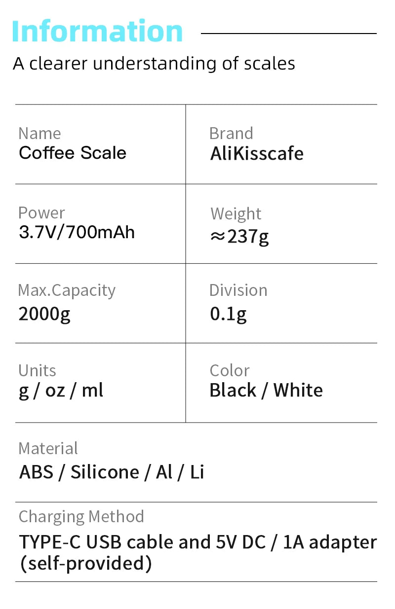 AliKisscafe Digital Coffee Scale – 0.1g High Precision Barista Tool