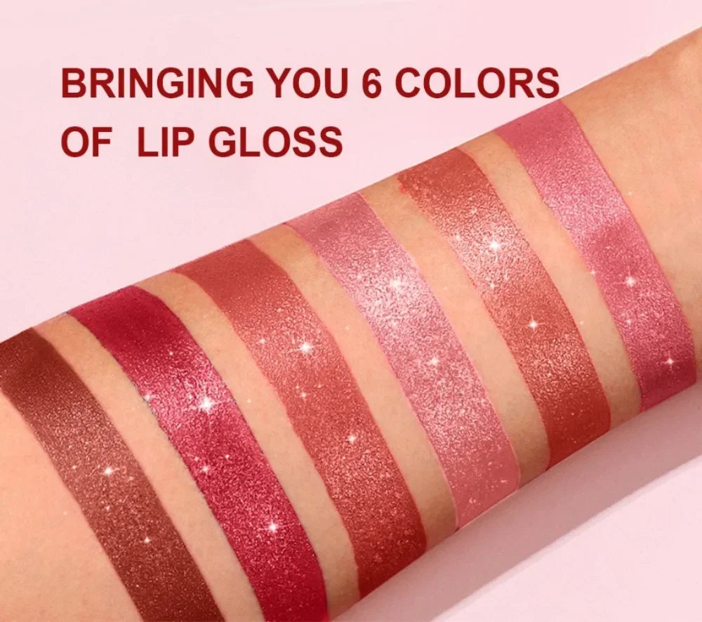 Nude Pink Metallic Glitter Lipstick – Long-Lasting Waterproof Shimmery Lip Gloss