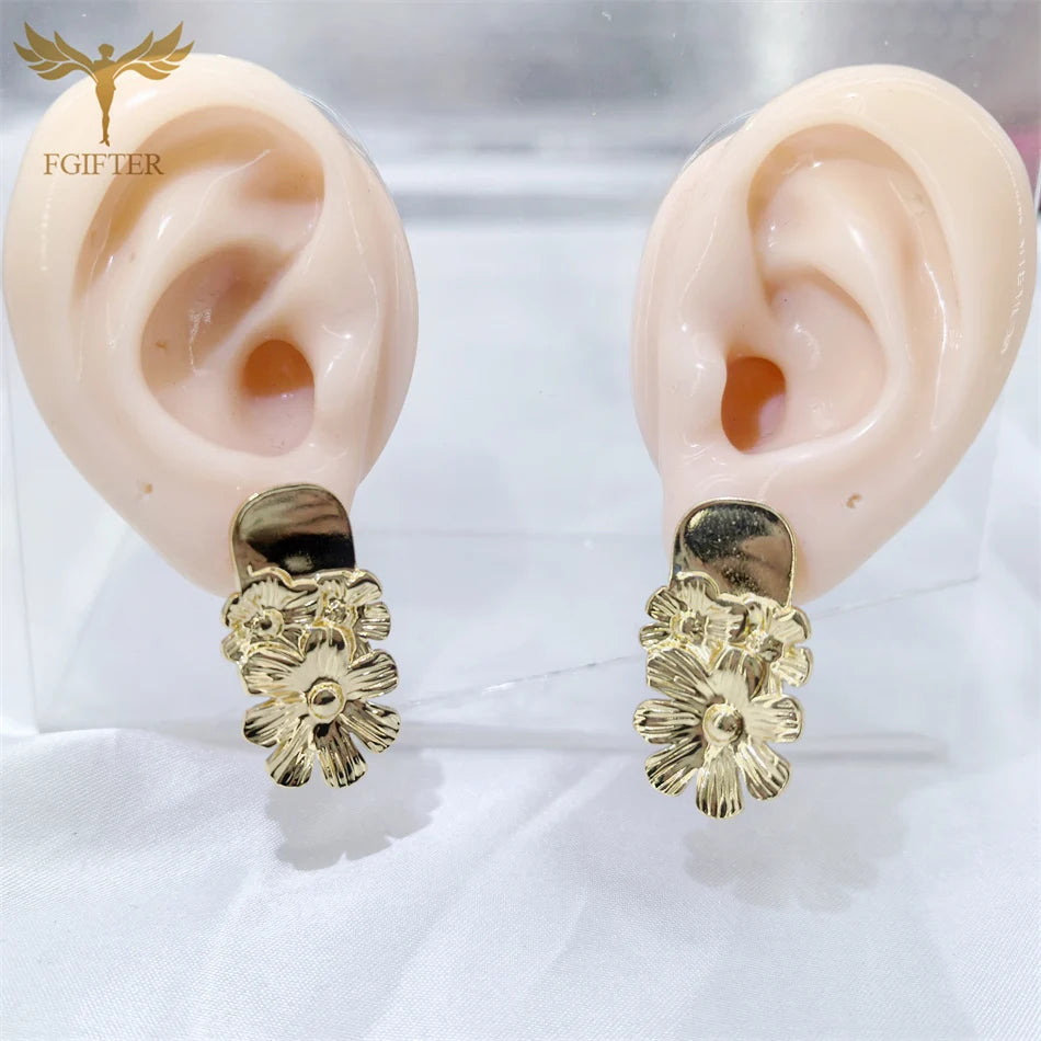 Hyperbole Chunky Earrings Wrinkle Flower Leaf Design Stud Earings Women Golden Stainless Steel Jewelry Accessories Gifts for Her