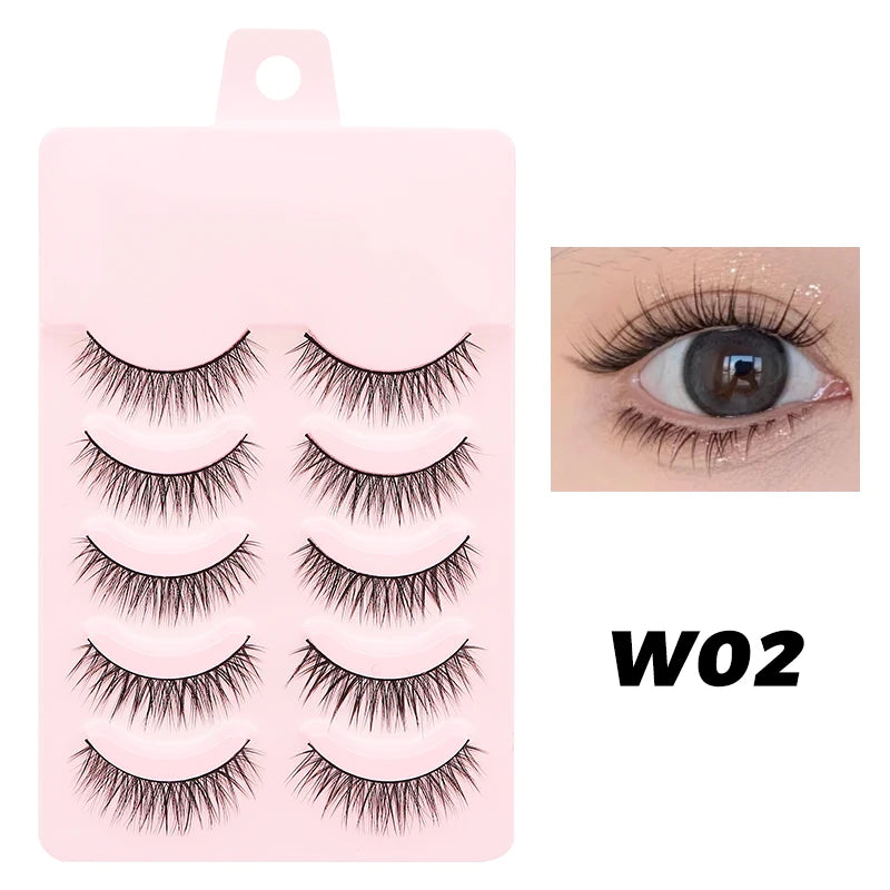 DINGSEN Anime Fake Eyelashes – 5 Pairs Natural Manga Lashes with Clear Band