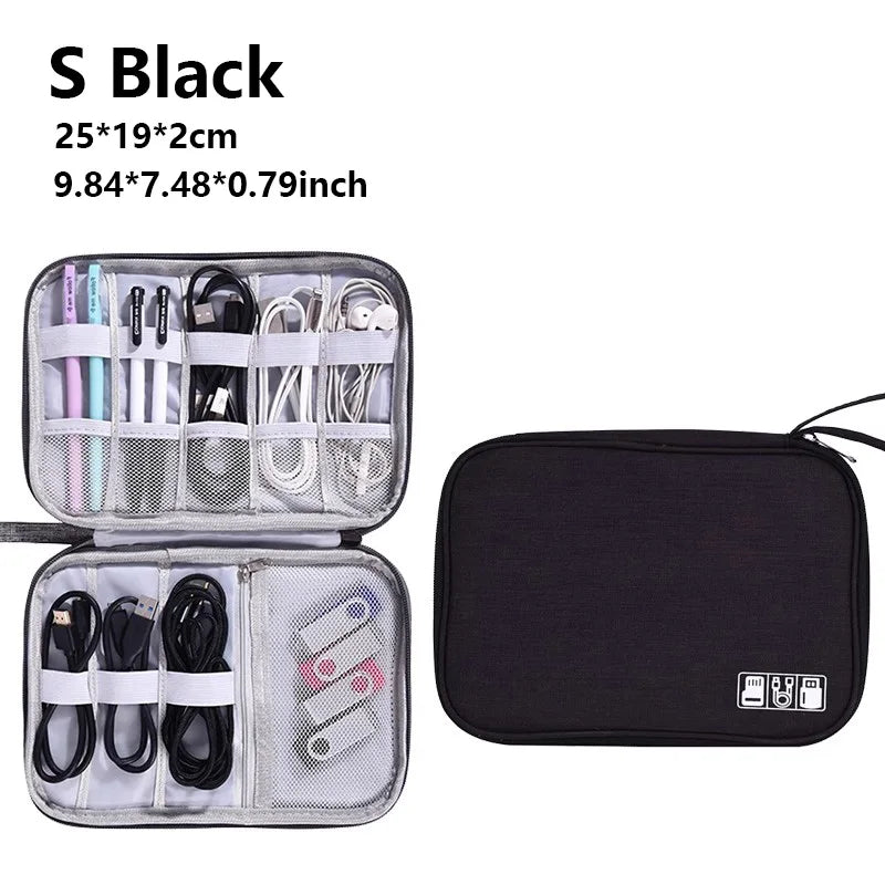 Waterproof Cable Storage Organizer Bag – Portable Travel Electronic Accessories Case for Cables & Chargers