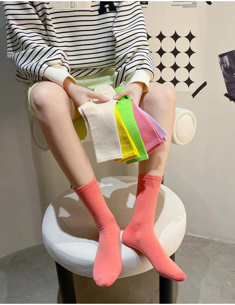 Japanese Fashion Sports Socks – Unisex Cotton Street Style Crew Socks for Autumn & Winter