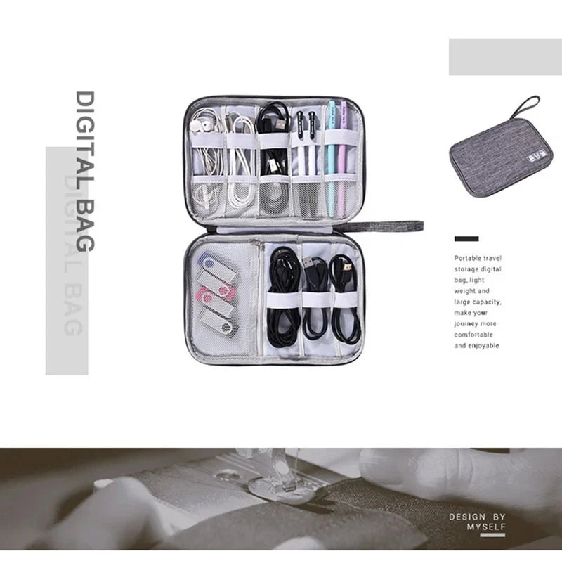 Waterproof Cable Storage Organizer Bag – Portable Travel Electronic Accessories Case for Cables & Chargers