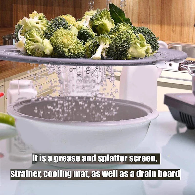 Silicone Kitchen Splatter Screen – Heat-Resistant Oil Splash Guard with Handle