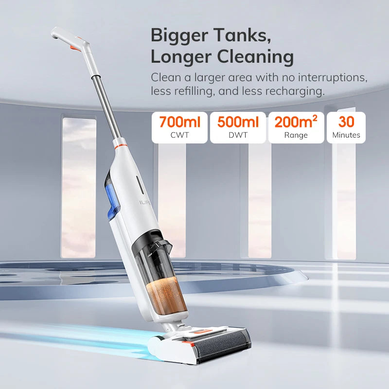 ILIFE W90 Cordless Wet & Dry Smart Vacuum Mop – 5500Pa Suction, 1-Min Self-Cleaning, Dual Water Tank