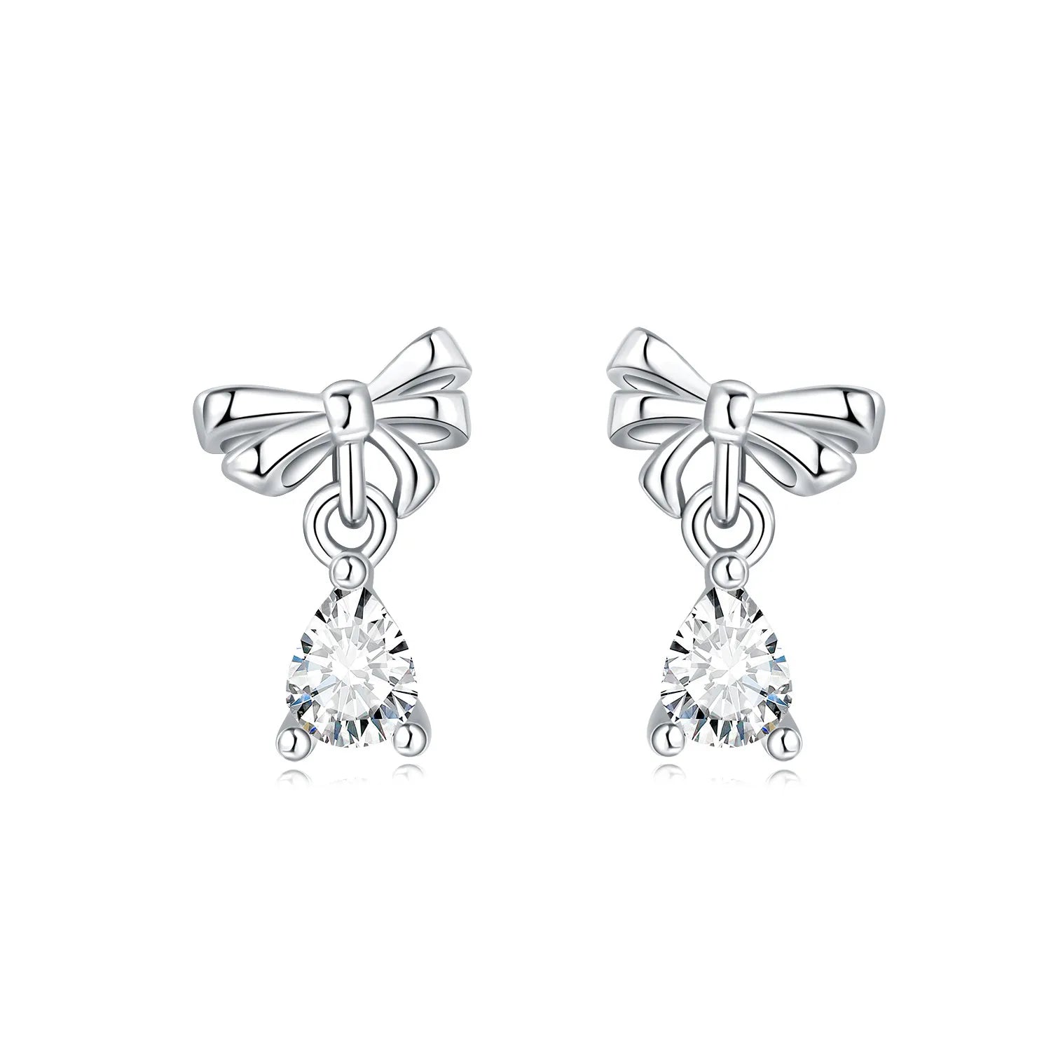 925 Sterling Silver Pink Heart Bow Stud Earrings – Elegant Gift for Women