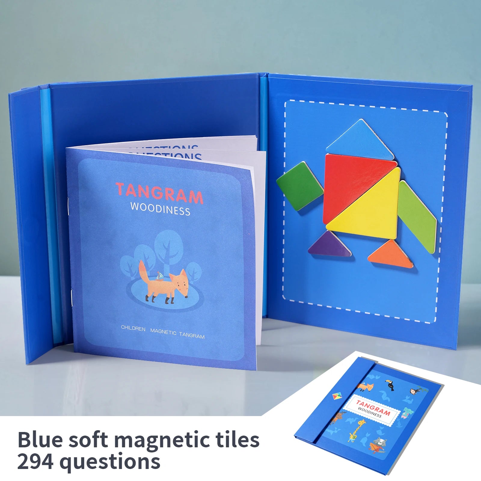 Magnetic Wooden Tangram Puzzle Book – Montessori Educational Toy for Kids