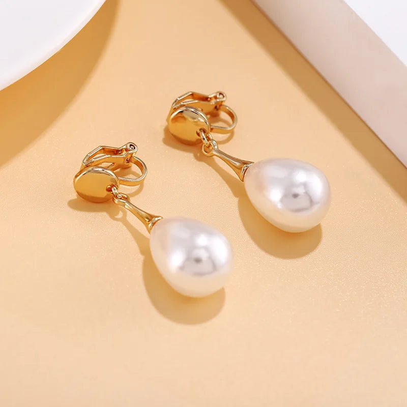 Fashion Waterdrop Baroque Pearl Clip On Earrings Charm Pendant Geometric No Pierced Ear Clips For Women Wedding Jewelry Gifts