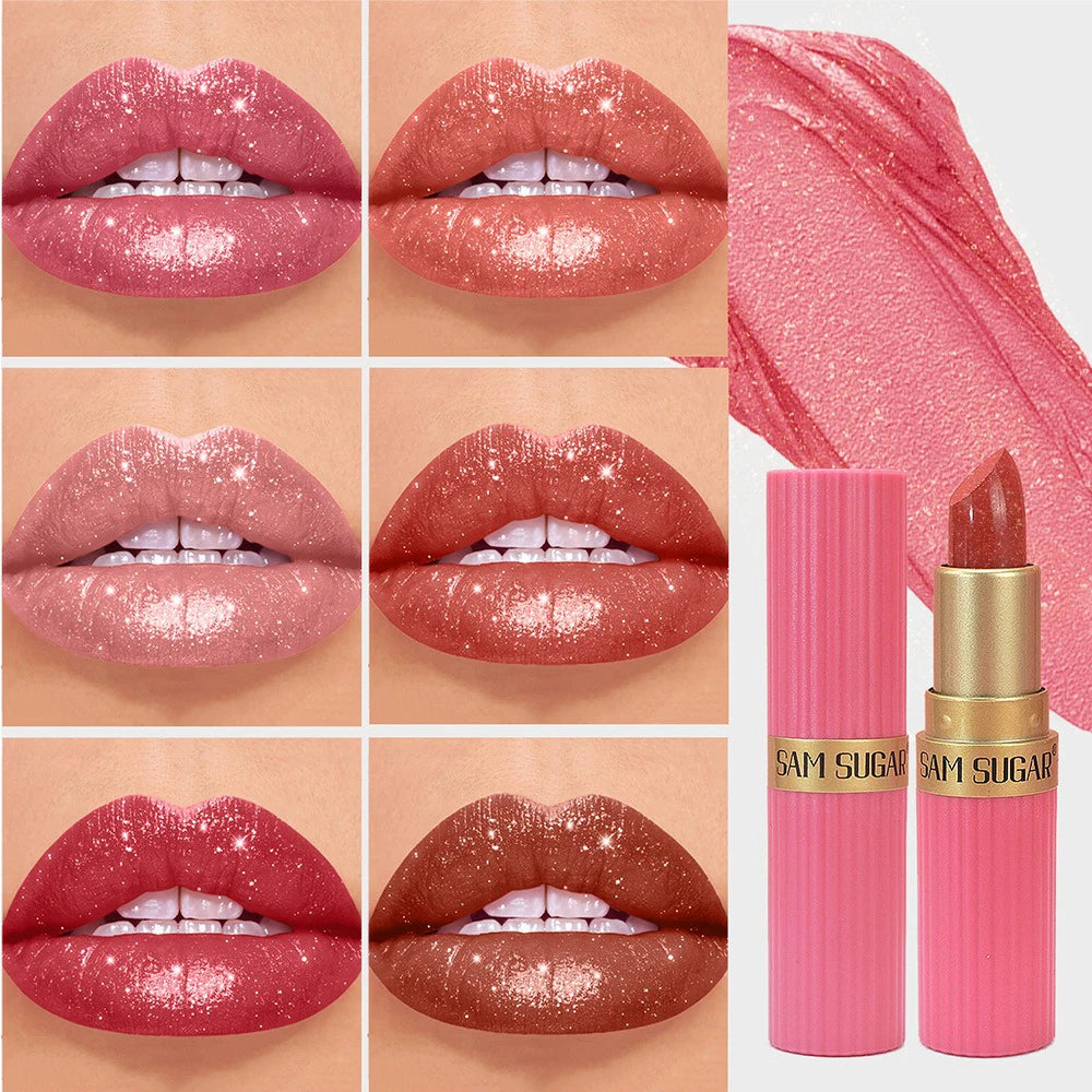 Pearlescent Pink Glitter Velvet Lipstick – Metallic, Waterproof, Long-Lasting Matte Shimmer Diamond Lipstick