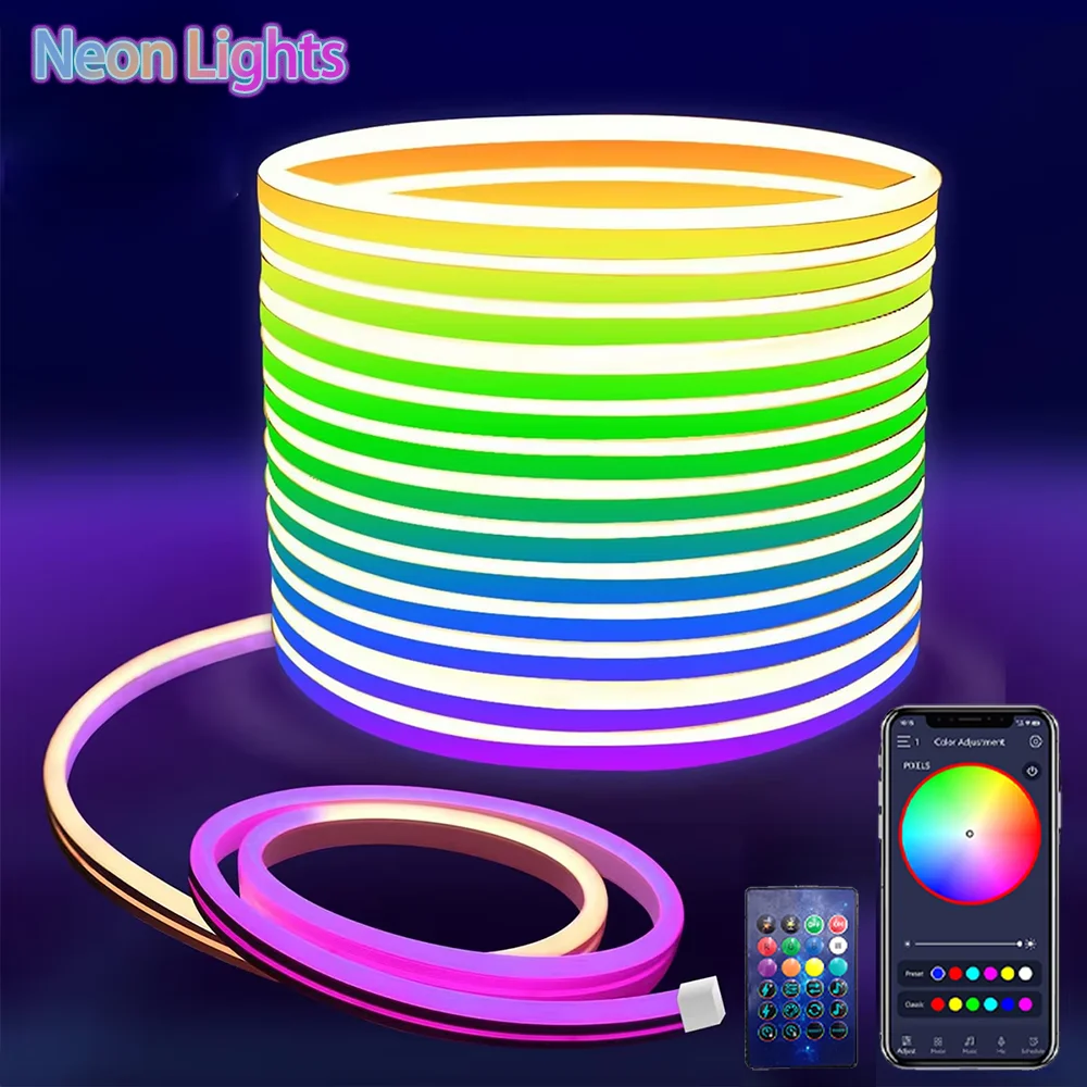 RGB LED Neon Rope Lights – Music Sync & App-Controlled Waterproof Flexible Lamp