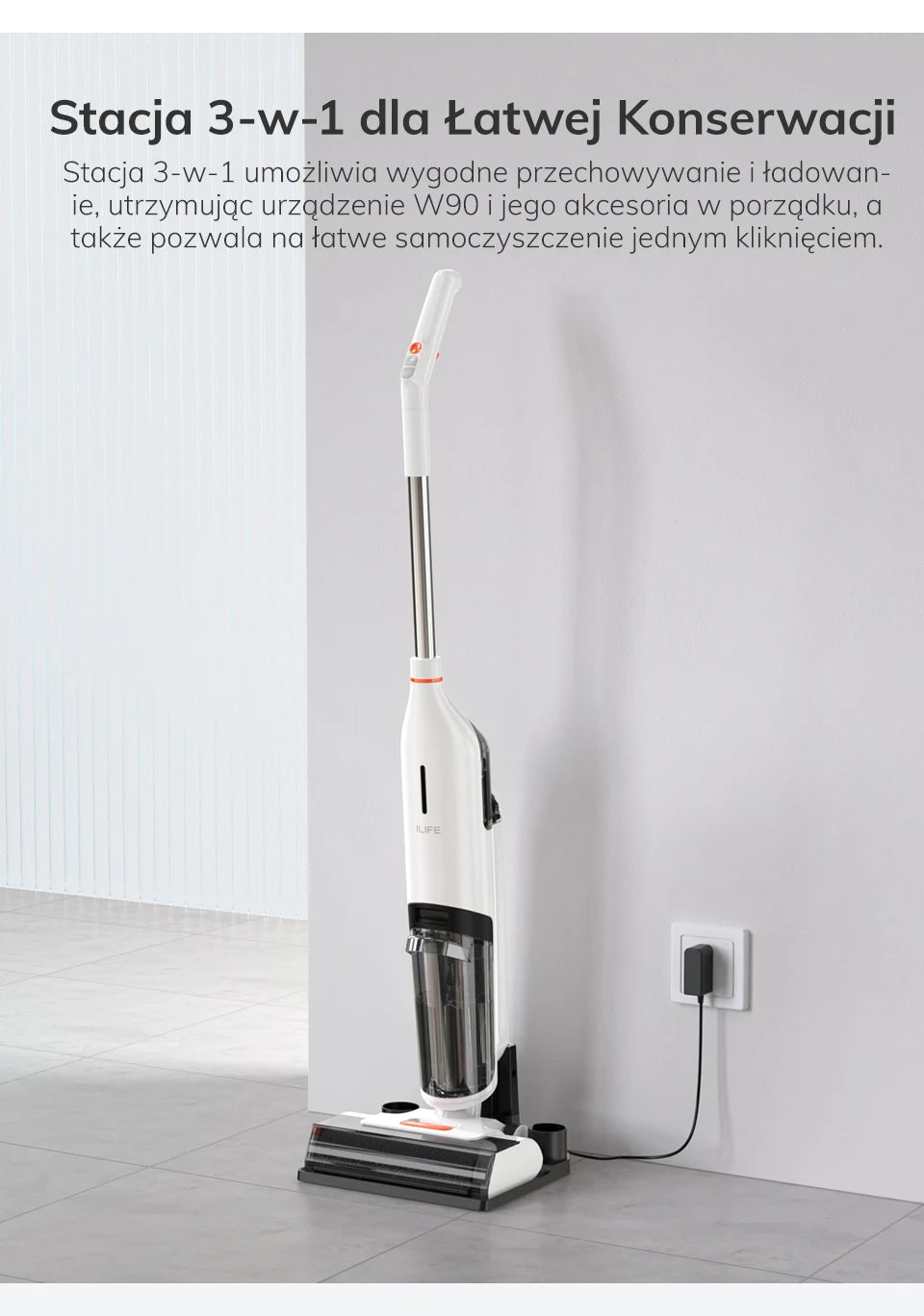 ILIFE W90 Cordless Wet & Dry Smart Vacuum Mop – 5500Pa Suction, 1-Min Self-Cleaning, Dual Water Tank