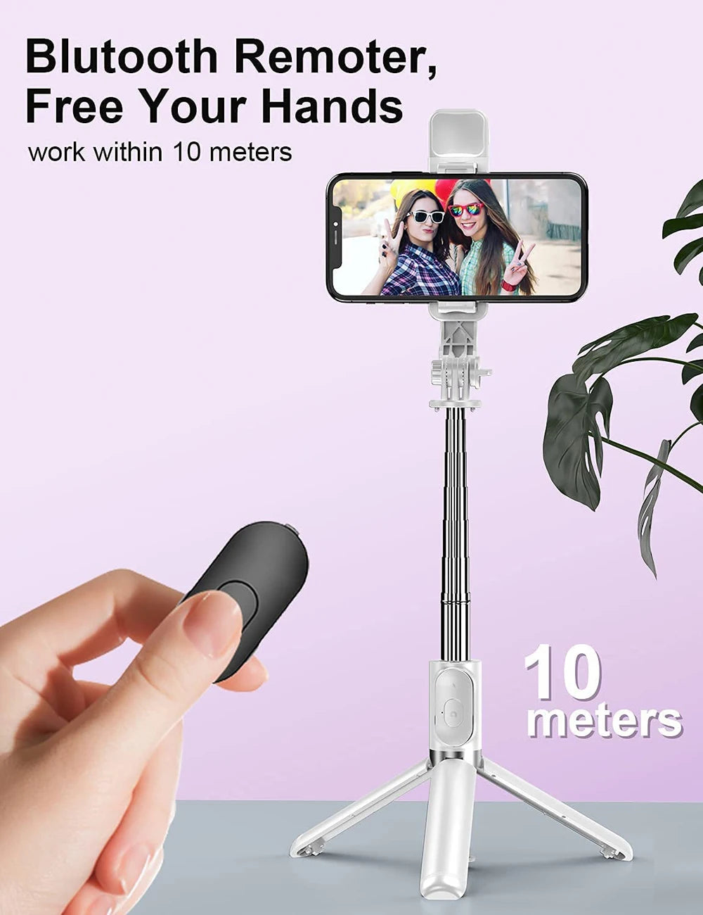 Wireless Bluetooth Selfie Stick Tripod with Fill Light & Remote – Foldable Portable Phone Stand for iPhone & Android