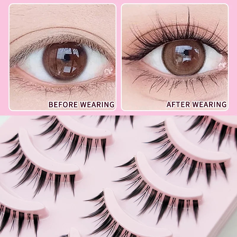 DINGSEN Anime Fake Eyelashes – 5 Pairs Natural Manga Lashes with Clear Band