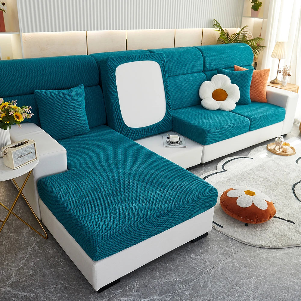 Jacquard Twill Elastic Sofa Slipcover – Stretch Furniture Protector for Home & Office Decor