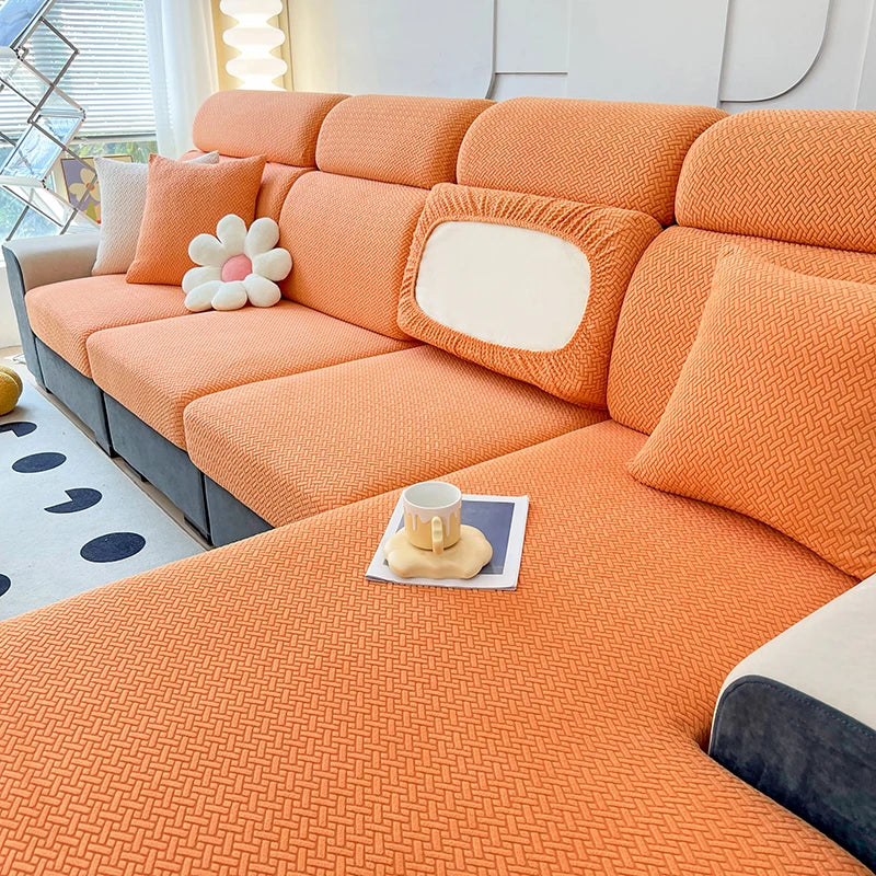 Jacquard Twill Elastic Sofa Slipcover – Stretch Furniture Protector for Home & Office Decor