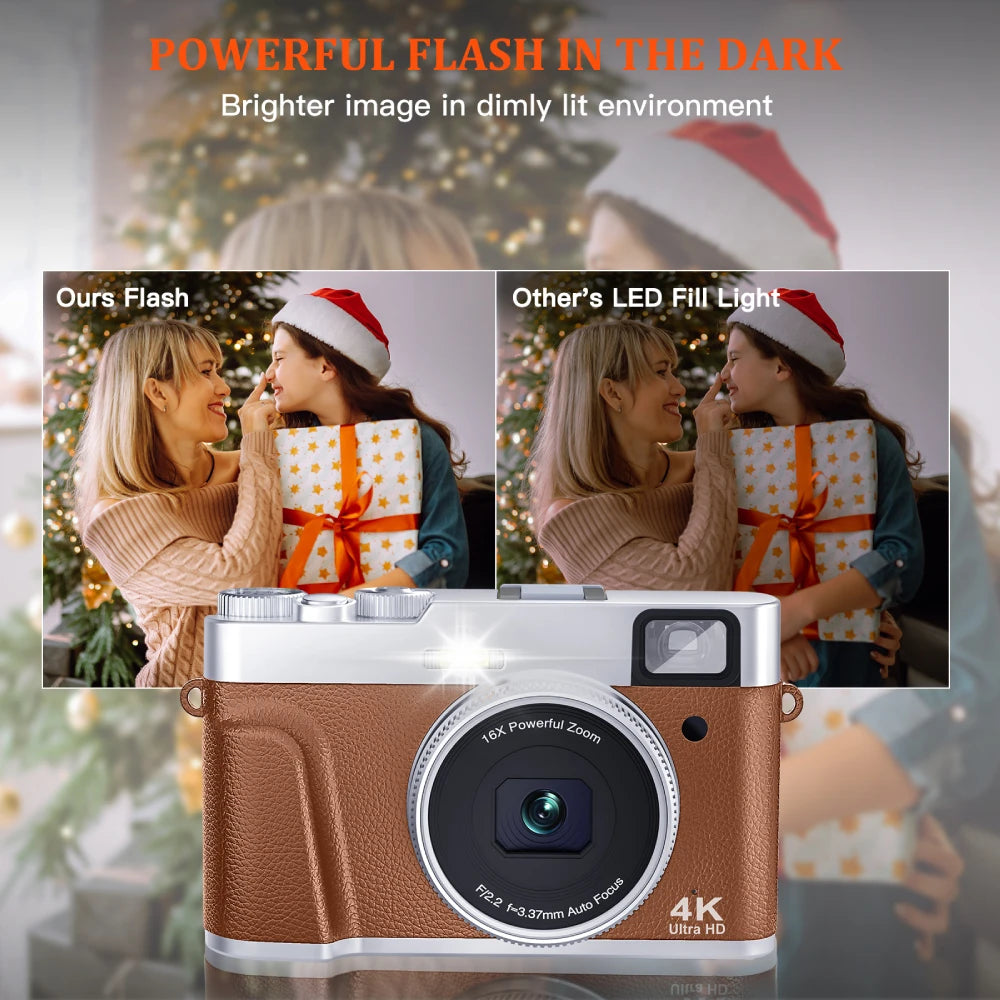 4K 48MP Auto Focus Vlogging Camera with Flash & Viewfinder – YouTube Video Camera with Anti-Shake & Dial Control