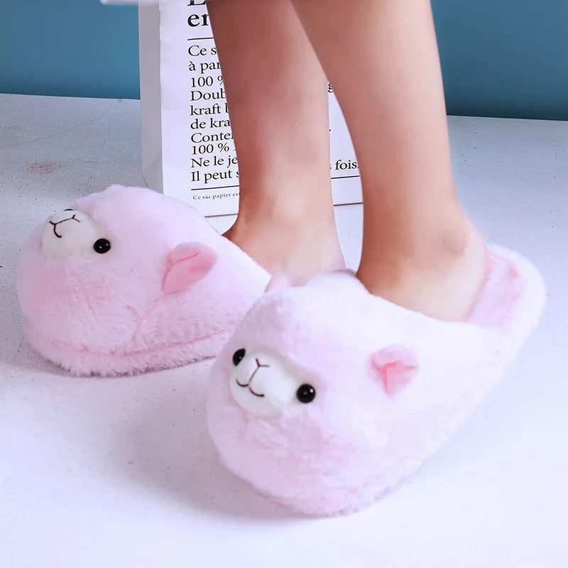 Cute Pink Pig Plush Slippers – Warm Winter Furry Indoor Shoes for Women